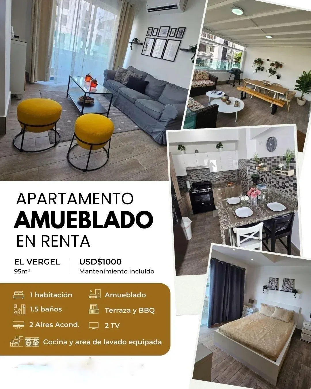 Apartamento en alquiler — El Vergel, Distrito Nacional (1 hab.)