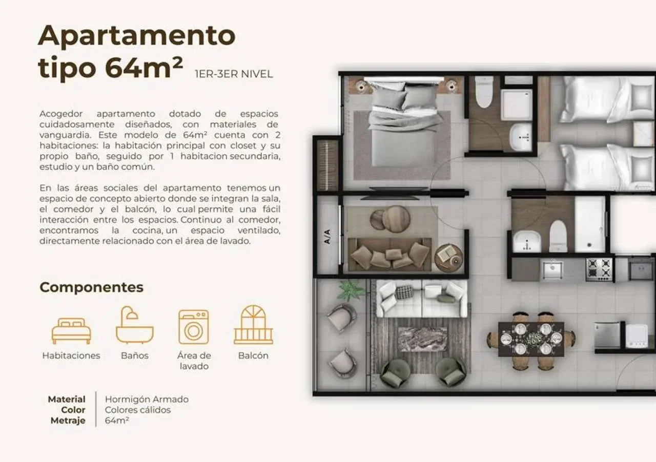 Apartamento de 1 habitaciones en venta en Ciudad Juan Bosch, Santo Domingo Este